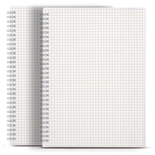 SHININGSOUL 2-Pack 7.3" x 10" Grid Spiral Notebook Set, Total 320 Pages 110 GSM Thick Graph Paper, Package Also Includes: Blue erasable Pen + Refill + Ruler + Decorative Sticker + 12 Colored tabs