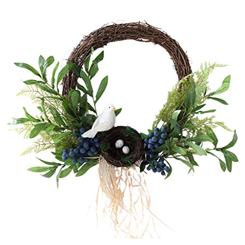 Dcaknri Nido de pájaro artificial blanco para corona, primavera, guirnalda colgante de puerta delantera, para interiores y exteriores, hogar, boda, ventana, decoración de pared al aire libre para