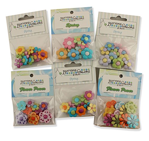Buttons Galore Flower Power Button Theme Packs-Set Of 6 #TOP14
