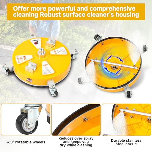 Image of Tool Daily 16.5 inch Pressure Washer Surface Cleaner with Dual Handle, Surface Cleaner for Pressure Washer Attachment with 4 Wheels for Driveway, Sidewalk, Patio, Deck Cleaning