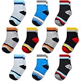 GENTABY Boys Cotton Socks Kids Striped Athletic Socks 10 Pack Plain School Socks M for 3-5 Years Children Sports Everyday Wear