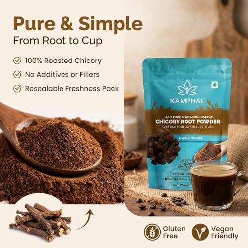 Image of Kamphal Instant Roasted Chicory Root Powder 200g | Caffeine Free Coffee Substitute, Brew with Coffee and Other Beverages