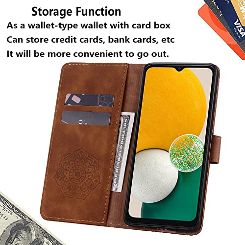 Image of Flip Case for Samsung Galaxy S21 6.2 Inch Cover, Durable PU Leather Mandala Embossed Case with Magnetic Clasp Wallet Phone Cover for Galaxy S21 6.2 inch - Brown