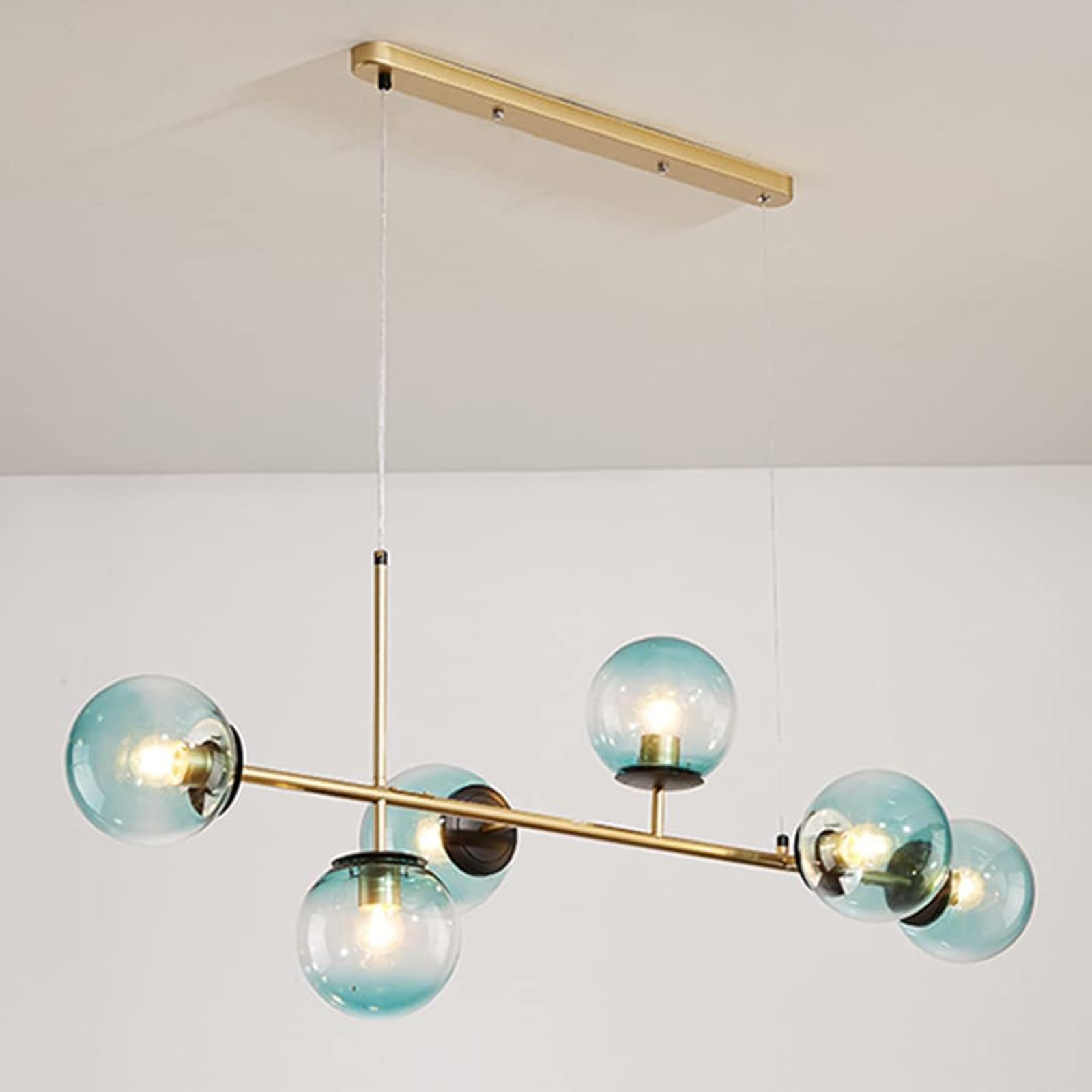 FZQSXAZU Modern Glass Globe Chandelier Lighting 6-Light Mid Century Industrial Chandeliers Pendant Light Linear Ceiling Hanging Metal with Ball Shade for Living Room,C