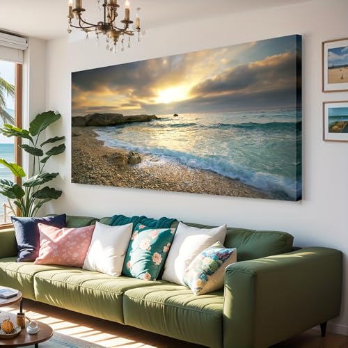 Tableau sur toile coucher de soleil plage pour habiller un grand mur de salon vide