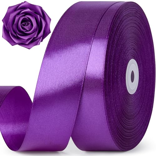 Jutieuo 1-1/2 Inch 100 Yards Purple Satin Ribbon Solid Fabric Ribbon Roll for Flower Bouquet Gift Wrapping Roses Making Handmade Crafts