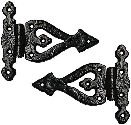 Akatva T Hinge Set - 2 Piece Gate Hinges for Wooden Fences Heavy Duty - Barn Hinges for Doors - Black Hinges – Hinges for Shed Door - Door Hinges Black Matte - Hinges Outdoor - Fence Strap Hinge Set