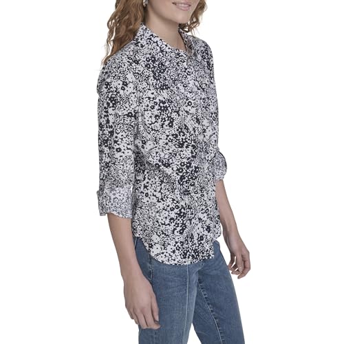 Image of Nautica Women's Button Front Long Sleeve Roll Tab Shirt