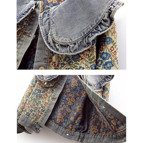 Women's Long-Sleeved Denim Jacket with a Sweet Peter Pan Collar, a Jacquard Design, and Front Pockets4