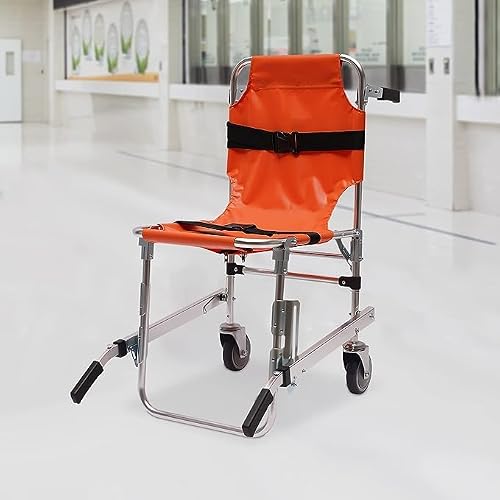 EMS Stair Chair, Transfer Stair Chair Lift Assist Devices, Aluminum Light Weight Ambulance Firefighter Medical Foldable Lift, for Elderly, Load Capacity 159kg/350.5Ib (Orange)