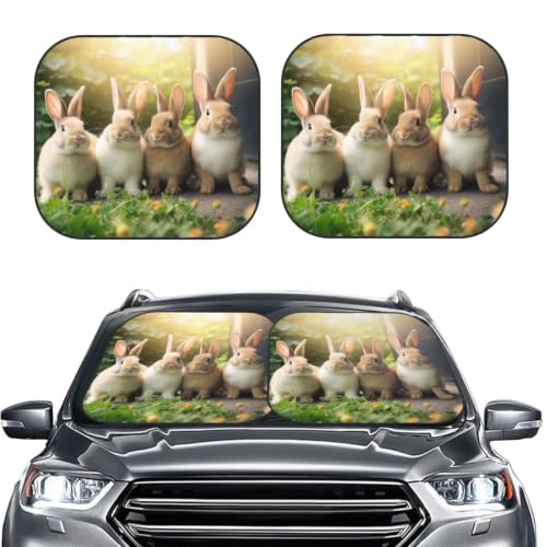 Pare-soleil de voiture pliable motif lapins - Lot de 2 protections thermiques taille S