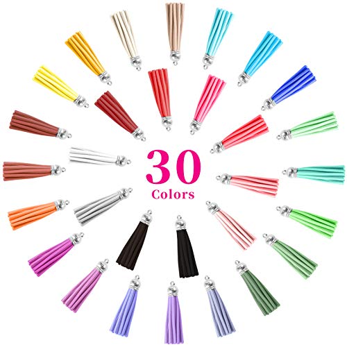 Eutenghao 150Pcs Keychain Tassels,Leather Tassels Blanks Keychain Charms Bulk For Sewing Diy Key Rings Craft Supplies Decoration Bracelets Necklace Earrings Jewelry Making (Silver,5Cm,30 Colors) #TOP1