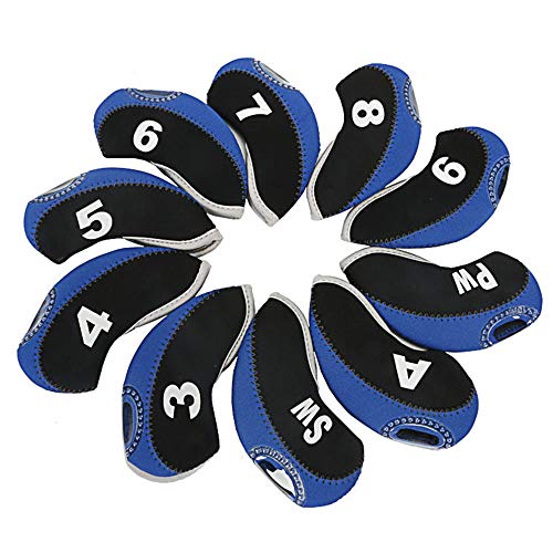 wosofe Golf Iron Covers Set for Club Mens Elasticity Protable Selections 10pcs/lot (Blue)