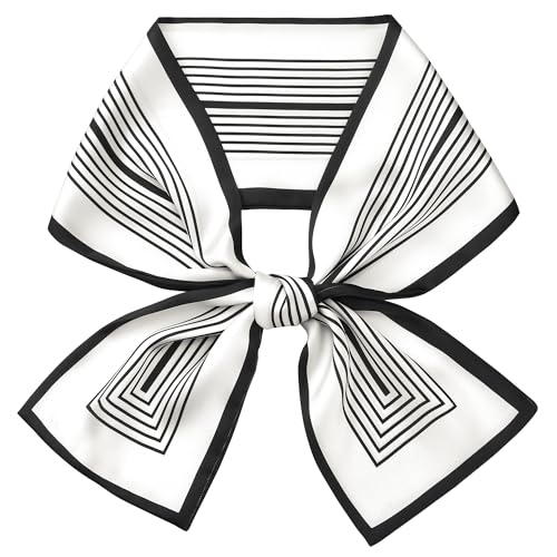 Women Striped Contrast Color Scarf, Satin Skinny Long Hair Ribbon Handbag Handle Wrap Neck Tie Scarves Neckerchief