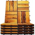 Outdoor Walkway Tiles One Single Sample Tile - Deck Tiles Interlocking Outdoor Tiles | 12 x 12 Acacia Hardwood Flooring Interlocking Tile | Patio Flooring Outdoor Waterproof Balcony Decor Prefab Homes