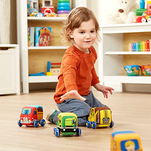 Melissa & Doug Pull-Back Construction Vehicles - Soft Baby Toy Play Set Of 4 Vehicles - Cars For Infants, Construction Toys, Pull Back Cars For Babies Ages 9M+ #TOP5
