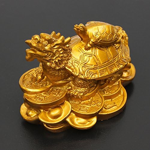 DyNamic Resin Statue Decoration Feng Shui Dragon Turtle Tortoise Gold Coin Money Wealth Figurine