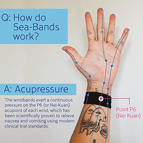 Sea-Band Pulseira de acupressão anti-náusea para movimento e enjoo matinal, 1 par, cinza