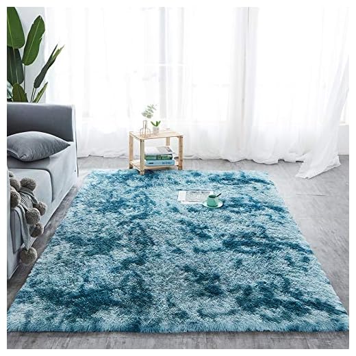 Amazinggirl Alfombra Pelo Largo 200 x 300 cm - Alfombras Salon Modernas Comedor Alfombra Grande pie de Cama Turquesa con Estampado