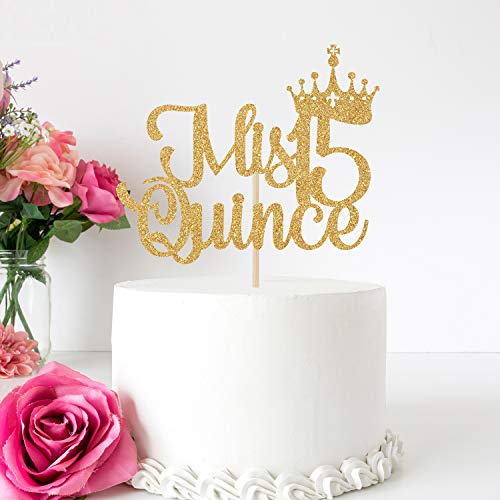 Mis Quince 15 Cake Topper, Hello 15, Cheers To 15 Years, 15Th Birthday/Anniversary Party Decorations Gold Glitter. #TOP2