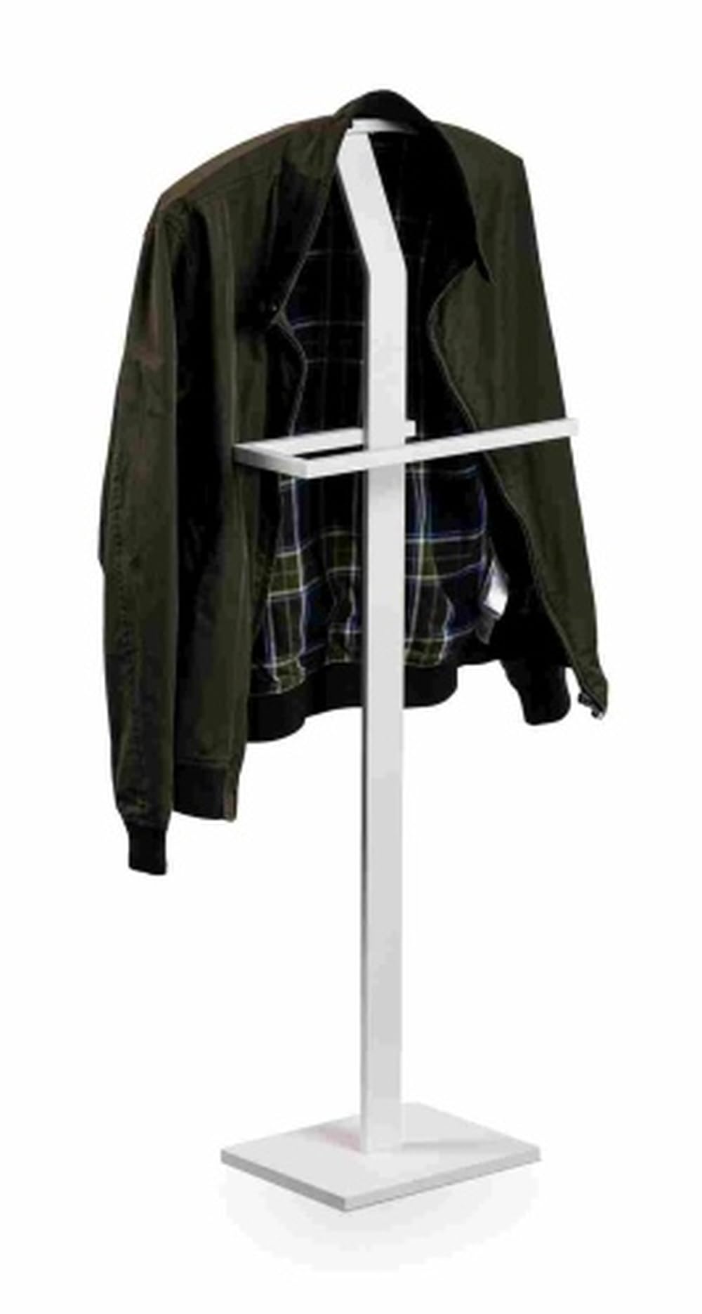 möbelando Herrendiener >Lukas< aus Metall in Weiß, 45 cm breit, 112 cm hoch, mit Hosen und Bügelhalter, platzsparend, ideal für Schlafzimmer und Ankleidezimmer, zerlegt geliefert