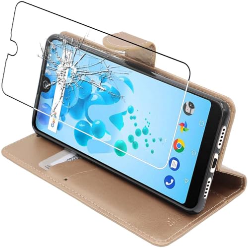 ebestStar - Cover Compatibile con Wiko View 2 PRO Custodia Portafoglio Pelle PU Protezione Libro Flip, Dorato + Pellicola Vetro Temperato [Apparecchio: 153 x 72.6 x 8.3mm, 6.0'']