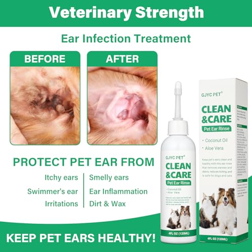 Ohrenreiniger Hund, Hund Ohrentropfen stoppen Ohren Entzündungen und Juckreiz, Haustier Ohrreiniger für Hunde und Katzen, Hundeohrreinigungslösung, Hundeohrschmalz, Schmutz, Geruchsentferner, 4 OZ