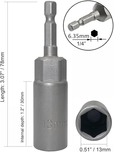 Miniatura 9 de Llave de vaso de 14 de pulgada con vástago hexagonal profunda, adaptador de llave eléctrica, herramienta de taladro de tuerca, 2 piezas (0.630 in)