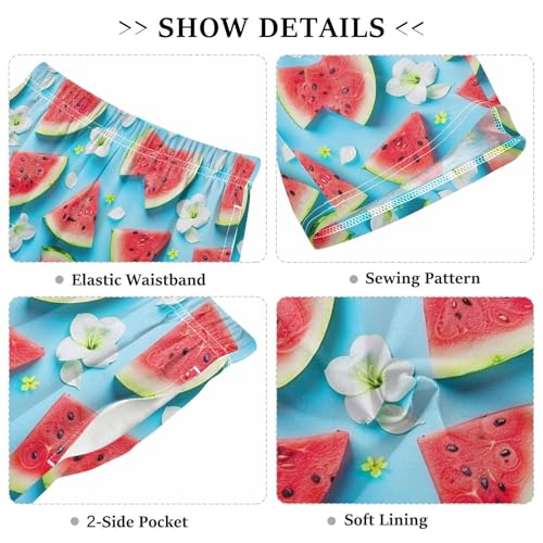 ALAZA Watermelon Blossom Blue Pajama Shorts Sleep Shorts Pant Lounge Pajama Bottoms Elastic Waist with Pockets3