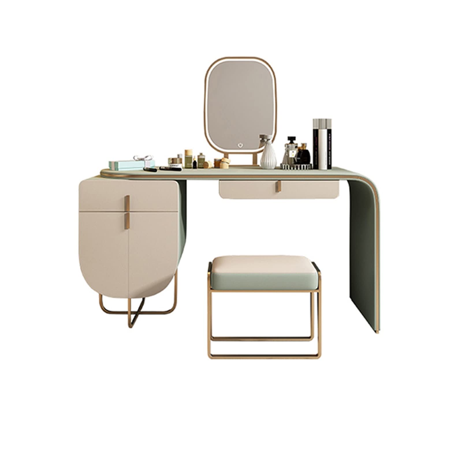 CGCSYZ Vanity Desk Vanity Set Dresser Retractable Dresser with Drawer Makeup Mirror Makeup Stool Makeup Table All in One Set Ladies Makeup Assistant Makeup Dressing Table (D)