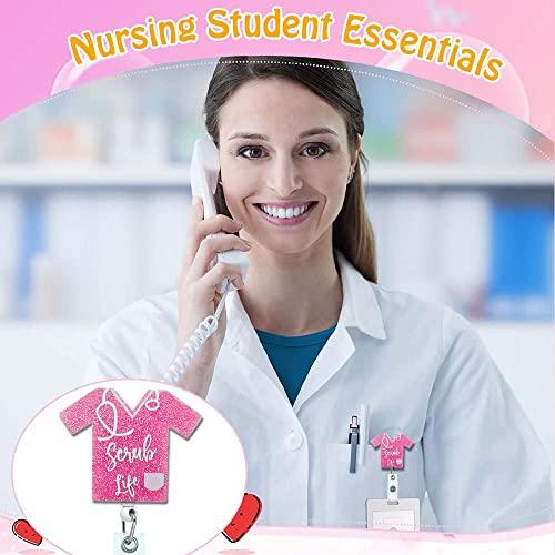 Andging Scrub Life Nurse Badge Reel Glitter Pink Badge Reels Retractable For Nurses Cute Funny Badge Clip Cna Lpn Lvn Id Card Badge Holder With Alligator Clip Medical Nursing Student Essentials Gifts #TOP4