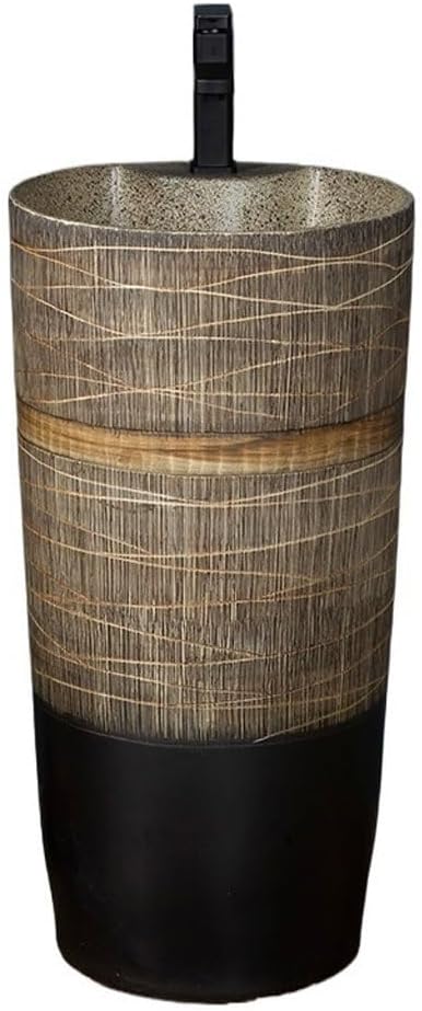 Bathroom Countertop Vessel Sink Ceramic Pedestal Basin Outdoor Courtyard Cylindrical Wash Balcony Integrated Floor-standing Retro Pedestal Sink Vanity