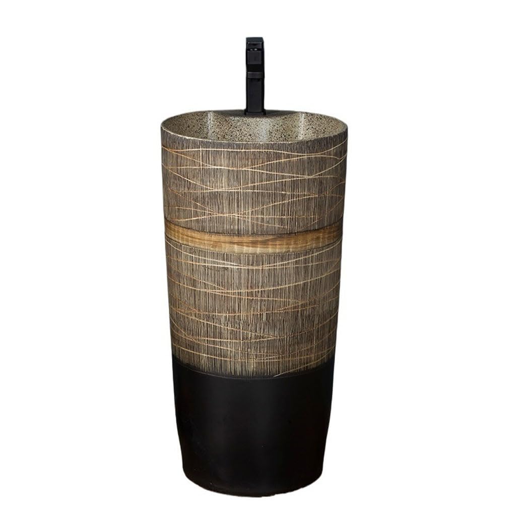 AYCDL Pedestal Sink Ceramic Pedestal Basin Outdoor Courtyard Cylindrical Wash Basin Balcony Integrated Floor-Standing Wash Basin Retro Basin Bathroom Pedest