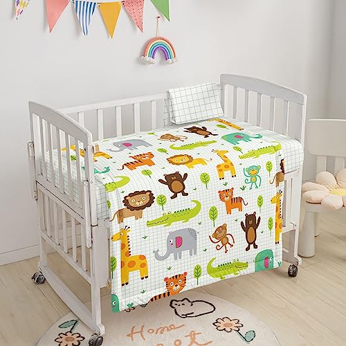 Image of Crib Bedding Set,3pcs Nursery Crib Bedding with Comforter Crib Sheet & Crib Skirt,Watecolor Animal Theme Printed Nursery Bedding for Baby Boys and Girls(Lion)