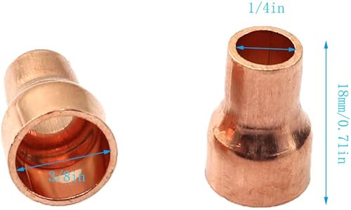 Miniatura 2 de RLECS 6 piezas de acoplamiento de cobre reductor con extremo de sudor 3/8 x 1/4 pulgadas ID para adaptador de refrigeración HVAC
