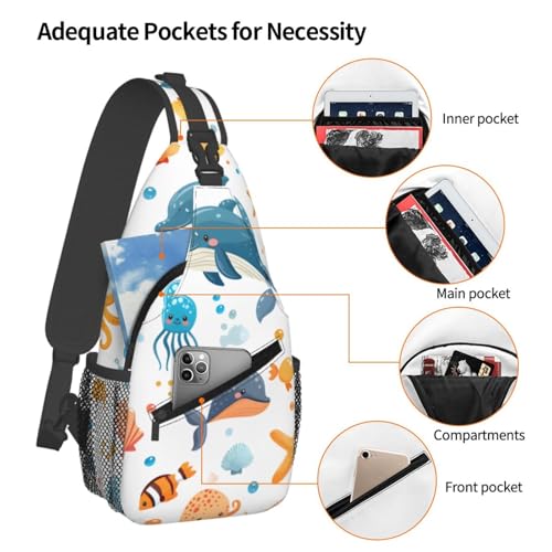 Mochila tipo sling Octopus Whale Starfish para mujer y hombre miniatura 3