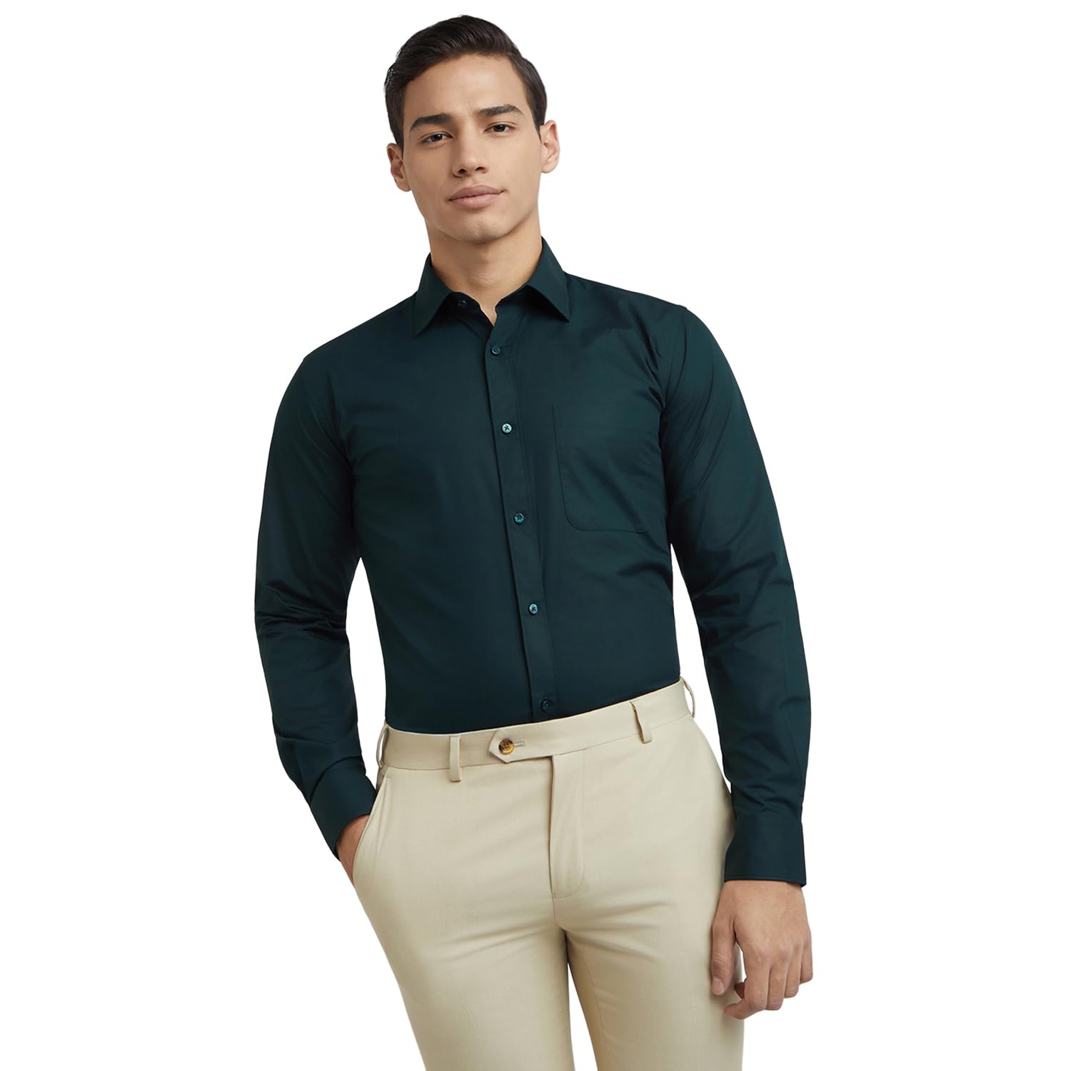 raymond Men's Regular Fit Solid Pattern Pure Cotton Semi Cut Away Collar Full Sleeve Formal Shirt-picture-26