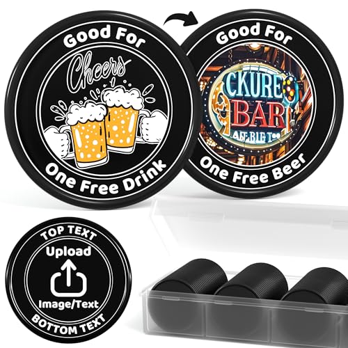 200-1000 Custom Plastic Poker Chips, Drink Chips Personalized Your Own Logo, Image and Text, Double Sided Full Color Printing Custom Tokens for Bar, Party, Business Cards and Promotions (Black)