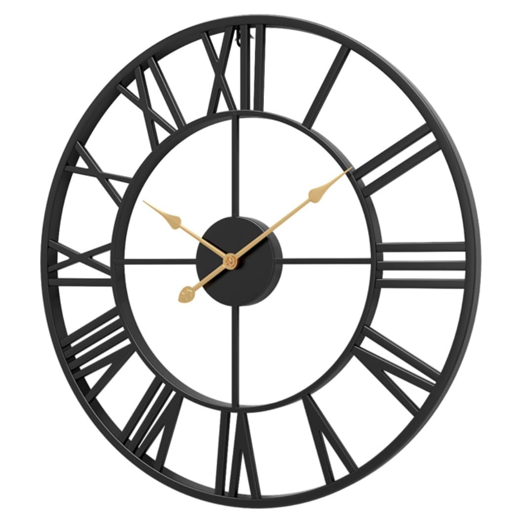 AZHKJKZH Wall Mounted Clock Vintage Wall Clock With Roman Numerals, Silent Non-Ticking Metal Decorative Clocks For Loft Living Room For Living Room(A,40 * 40cm)