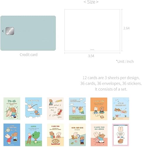 Miniatura 2 de Monolike Tarjeta día a día, serie Happy and Lucky Littles. 1 - Mezcla de 36 mini tarjetas individuales, 36 sobres, 36 calcomanías