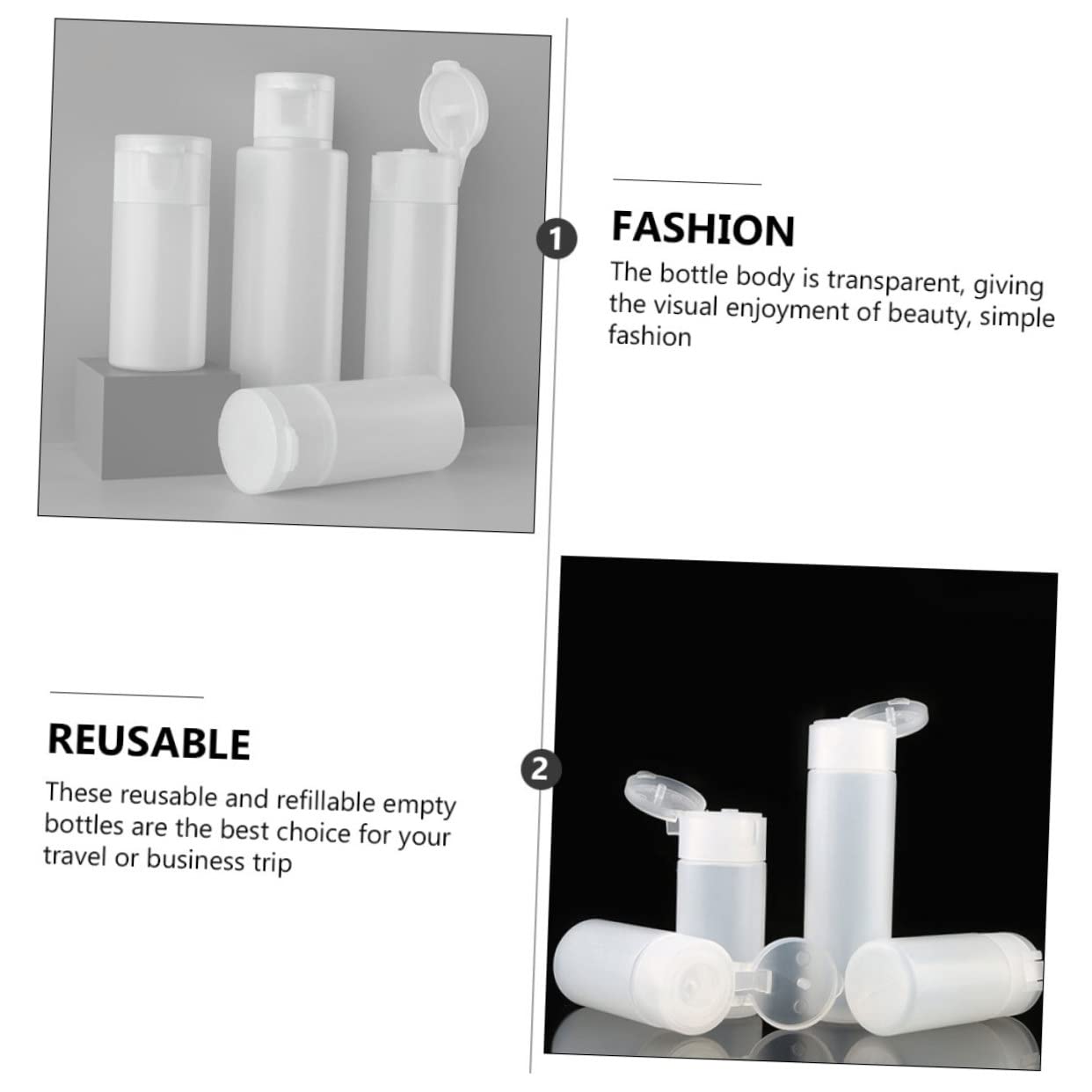 POPETPOP 50pezzi Bottiglie Vuote Per Viaggio Flaconi Ricaricabili Chic Per Cosmetici Contenitori Chiusura Pressione Leggeri e Compatti