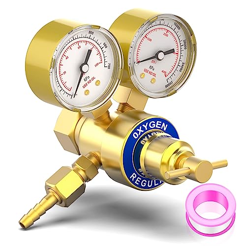 Medidor de oxígeno Medidores de gas de soldadura CGA 540 Regulador de antorcha de corte, salida 0-100 PSI entrada 0-4000 PSI doble medidor de presión con salida 9/16'-18 y...