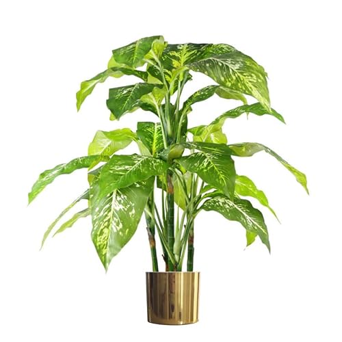 Leaf Green 100Cm Large Fox's Aglaonema Realistic Tree Artificial Plant With Gold Metal Planter
