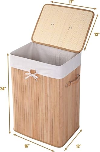 Miniatura 10 de Byroce - Cesta de lavandería de bambú, cesta plegable para la ropa sucia con tapa, forro extraíble y asas, contenedor de almacenamiento para ropa