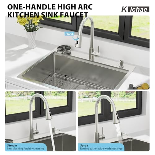 Image of Kichae 28 Drop In Kitchen Sink with Faucet - Stainless Steel Sinks 28 x 22 Workstation Sink Topmount Overmount Single Bowl Handmade Basin All Accessories Included