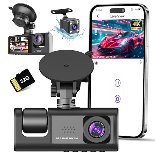 Dashcam Voiture Avant Arrière Wi-Fi 32G 3 Canaux