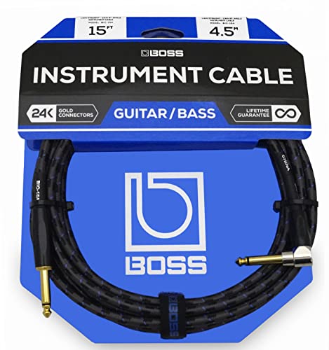 Roland BOSS Instrument Cable - 15ft - Right-Angle/Straight (BIC15A), Woven