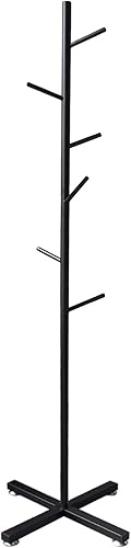 Miniatura 9 de Jolitac Moderno perchero de metal negro de pie con 7 ganchos para árbol de pasillo en esquina, perchero para sombreros y percheros, organizador de