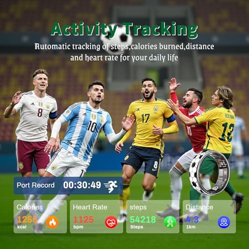 Image of Soccer Pattern Smart Ring for Men Women, Fitness Tracker Ring- HR, SpO2, Sleep Monitor Step Calorie Distance, Vibration, Waterproof Fitness Ring, Soccer Gifts for Soccer Fan-No APP Fee (10#)