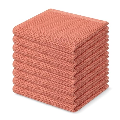 Image of Homaxy 100% Cotton Waffle Weave Kitchen Dish Cloths, Ultra Soft Absorbent Quick Drying Dish Towels, 12 x 12 Inches, 8-Pack, Coral